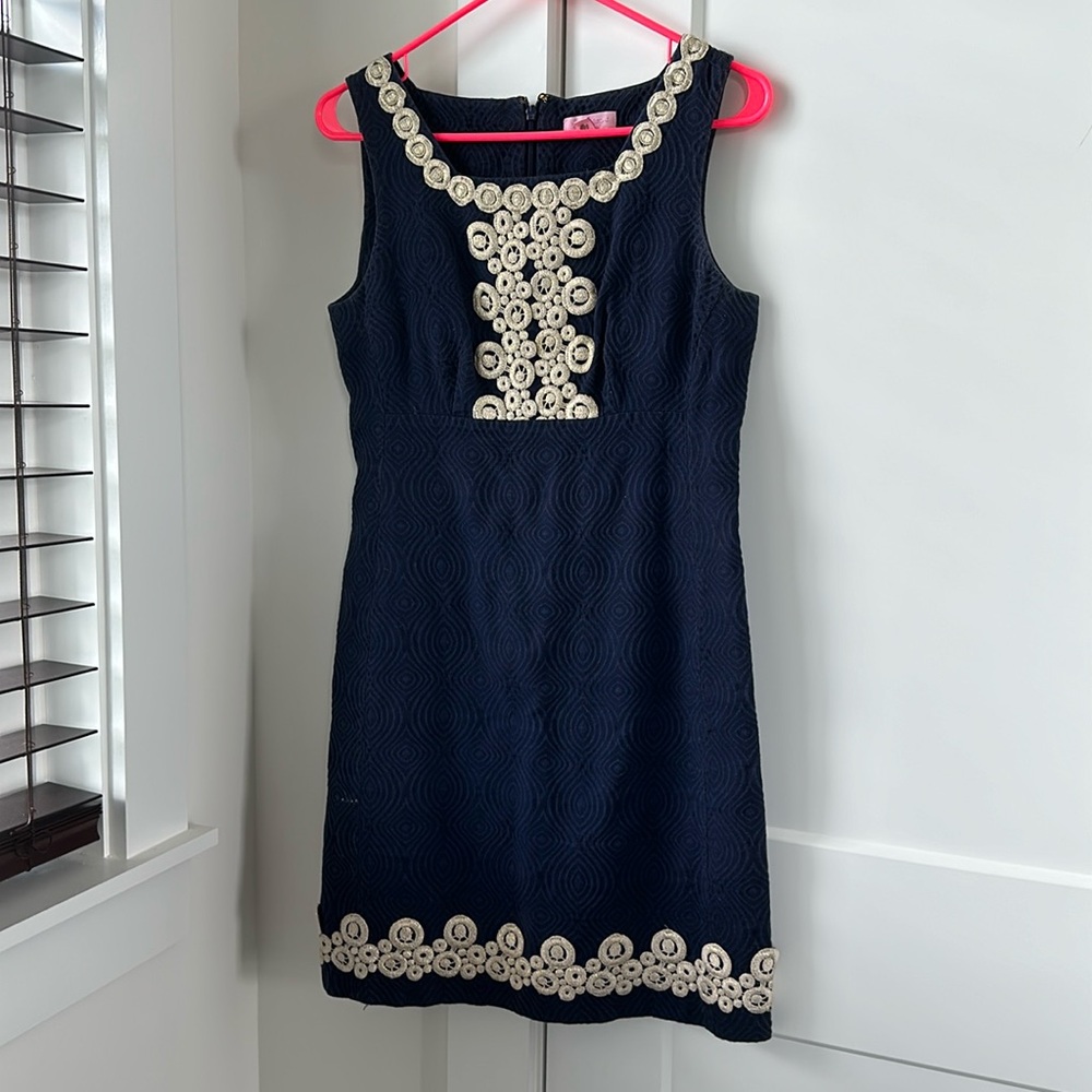 Lilly Pulitzer Adelson Jacquard Shift Dress in True Navy